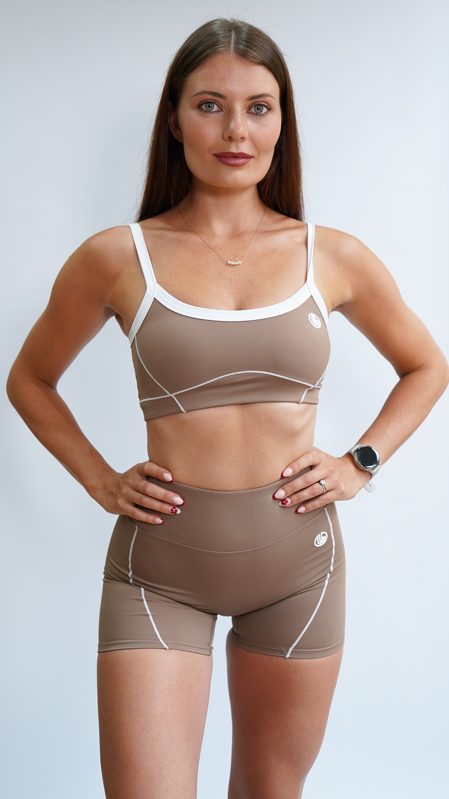 Staple Contrast Trim Sports Bra Taupe Brown