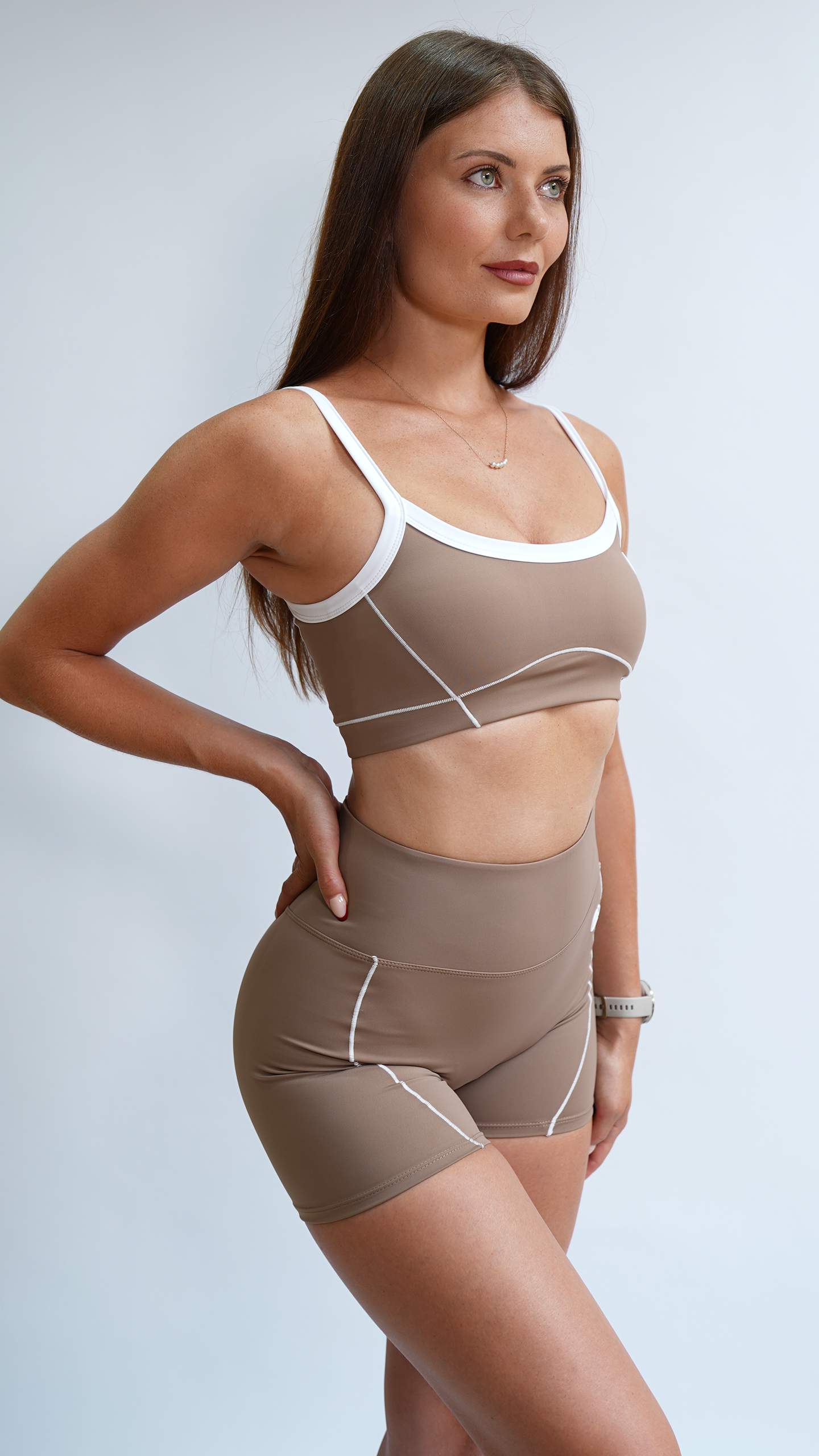 Staple Contrast Trim Sports Bra Taupe Brown