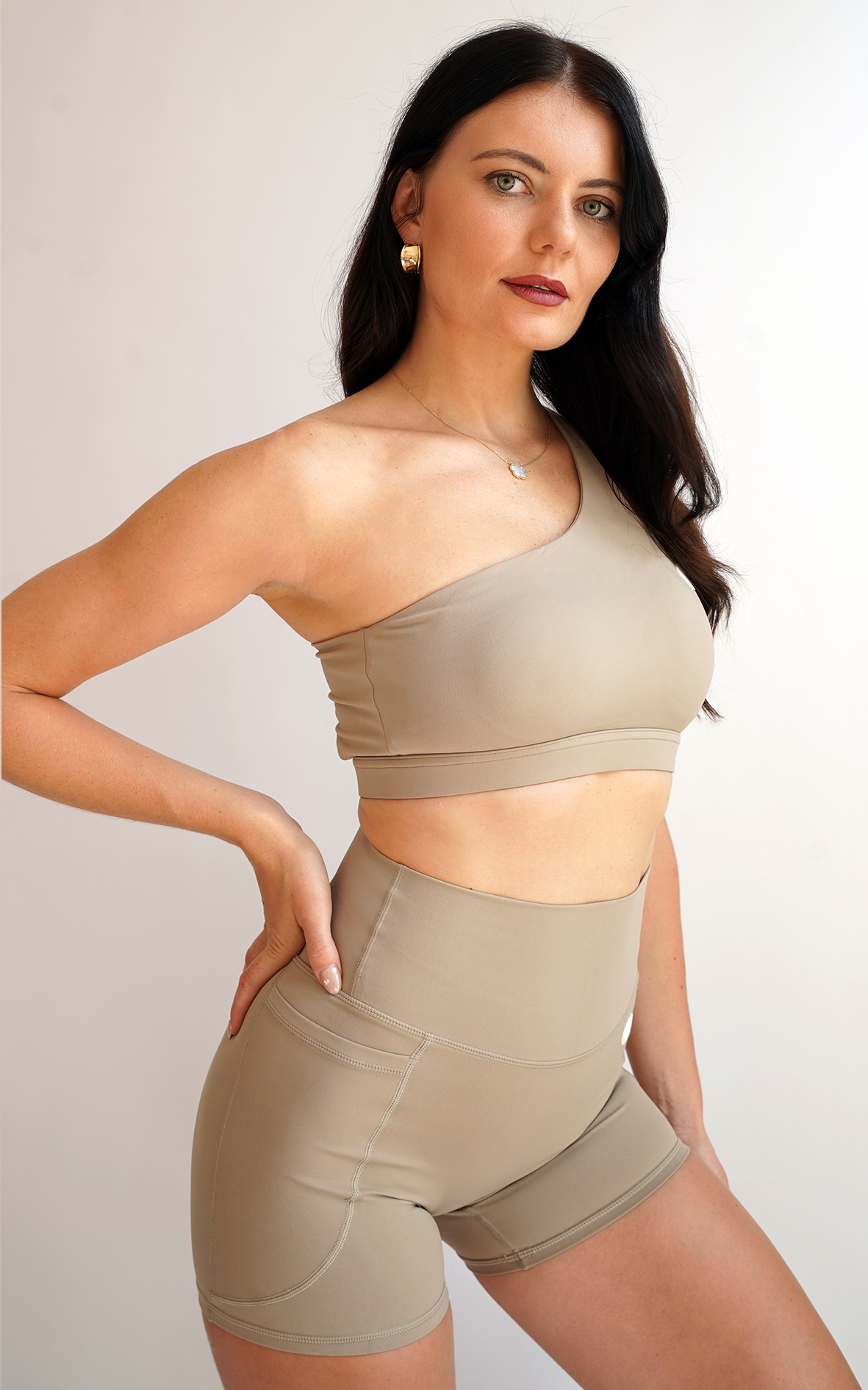 Mellow One Shoulder Sports Bra Mocha